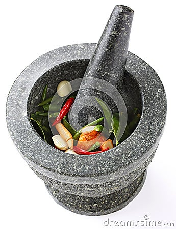 Stone mortar and pestle Stock Photo