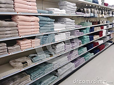 Big Lots 2017 retail discount store interior bath towels Editorial Stock Photo