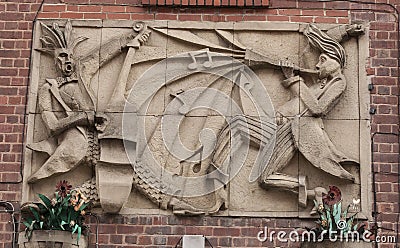 Stone mural outside the famous Sheffield Club, the Leadmill. Sheffield, South Yorkshire, UK - 13th September 2013 Editorial Stock Photo