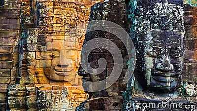 Stone murals and statue Bayon Temple Angkor Thom. Angkor Wat the Stock Photo