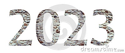 Stone numeral font 2023 year isolated on white background. Numbers and symbols. Stock Photo