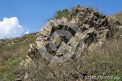 Stone outlier on the bank of the Tom River Stock Photo