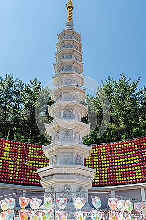 Stone pagoda buddhas birthday lanterns, lotus lantern, korea Editorial Stock Photo