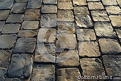 Stone Paved Block Floor Texture Background With Generative AI Stock Photo