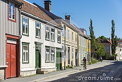 Stone paved street Bakklandet Trondheim Editorial Stock Photo