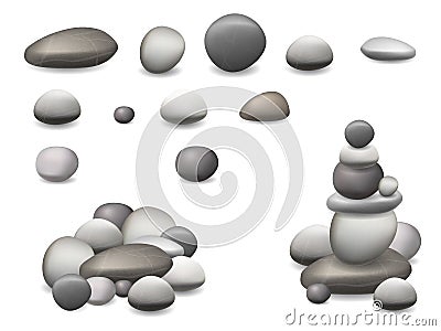 Stone pebbles set isolated Vector Illustration