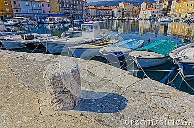 Stone pier in Cres old town port Croatia Editorial Stock Photo