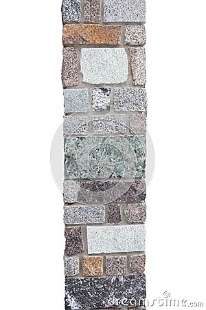 stone pillar of multicolored bricks isolated on a white background Stock Photo
