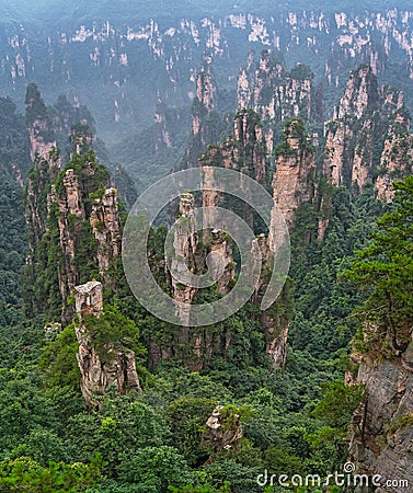 Stone pillars of Tianzi mountains in Zhangjiajie Stock Photo