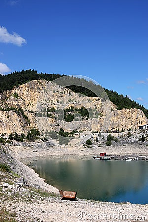 Stone pit on Zaovine lake Stock Photo