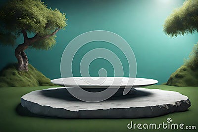 Stone podium for product and design presentation on alice blue wall background Stock Photo
