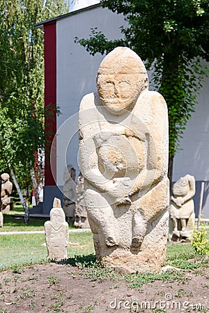 Stone polovtsian sculpture in park-museum of Lugansk, Ukraine Editorial Stock Photo