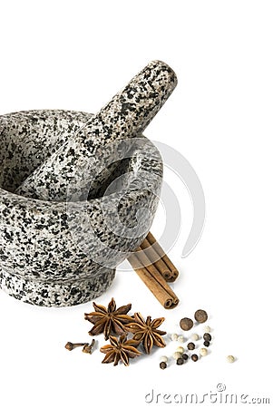 Stone pounder with spices Stock Photo