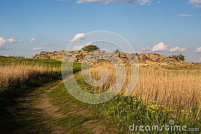 Stone range Kamyana Mohyla, village of Terpinnya, Zaporizhia region Stock Photo