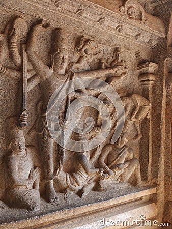 Stone Relief, Arjuna's penance, Mahabalipuram, India Stock Photo