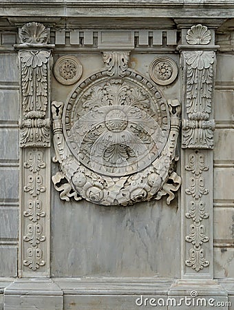 Stone relief. old palace details. ancient stone building. Editorial Stock Photo