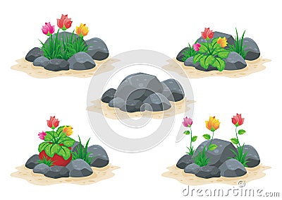 Stone / rock with flower vector collection Stock Photo