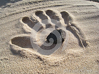 Stone in the Sand Hand Stock Photo