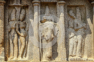 Stone sculpture at Five rathas complex Stock Photo