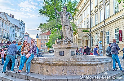The stone sculpture in Lvov Market Square Editorial Stock Photo