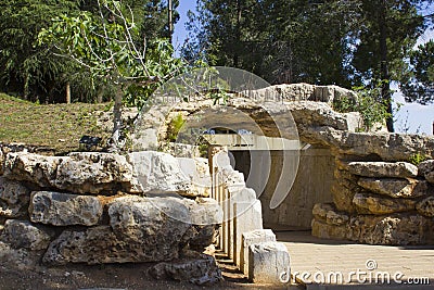 Stone sculptures at the entrance to the Children`s Memorial at the Yad Vashem Holocaust Museum in Jerusalem Israel Editorial Stock Photo