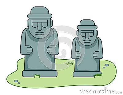 Stone sculptures in human body form in Stone park. Stone statue of dol hareubang tourist attraction Vector Illustration