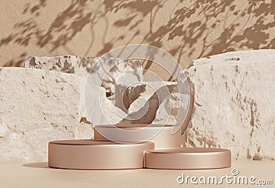 Stone shape background mockup with golden product podium Stock Photo