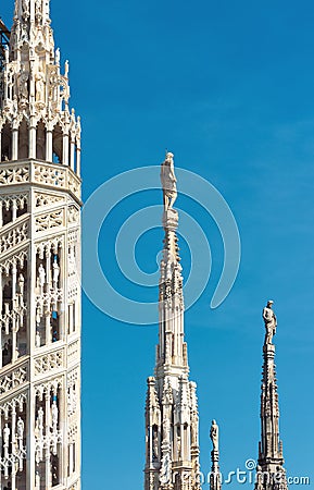 Stone spiers of the roof of the Milan Cathedral Stock Photo