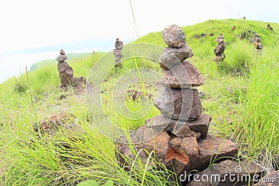 Stone stacks on Padar Island Stock Photo