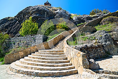 Stone staircase against the blue sky Stock Photo