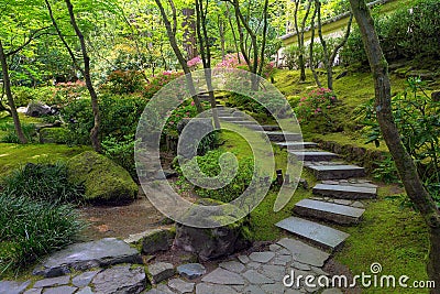 Stone Stairs at Portland Japanese Garden Stock Photo