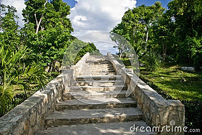 Stone Stairway at Mayan Ruins Stock Photo