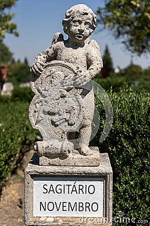 stone statue depicting the Sagittarius sign belonging to the episcopal garden of the city of Castelo Branco Stock Photo