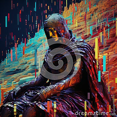 Abstract Digital Person Image With Epic Fantasy Grid: A Byzantine-inspired Data Visualization Cartoon Illustration