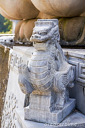 A stone statue of a traditional Chinese mythical beast unicorn Stock Photo