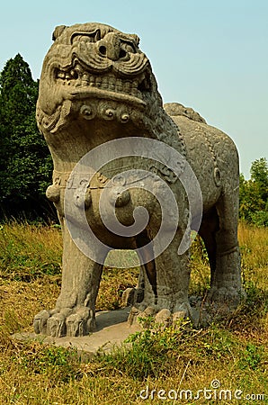 Stone Statues of Lion - Song Dynasty Tombs, China Stock Photo