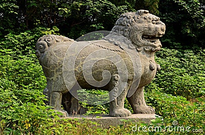 Stone Statues of Lion - Song Dynasty Tombs, China Stock Photo