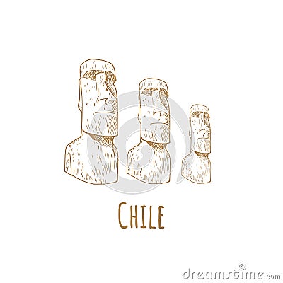 Stone statues of Moai statue, idol Chile. Vector Illustration