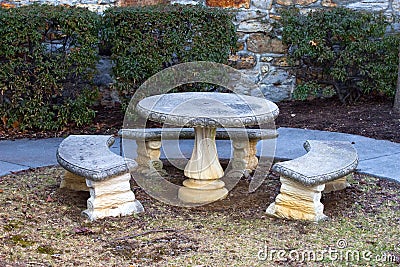 Stone Table and Benches Stock Photo