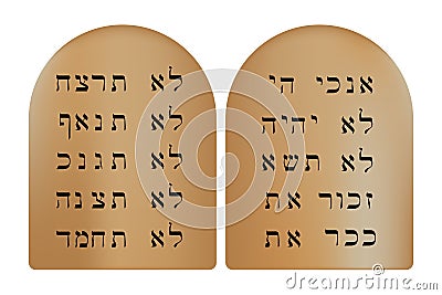 Stone tablets with the ten commandments of God in Hebrew. Vector illustration. EPS 10. Vector Illustration