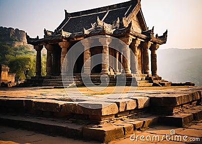 Stone temple. Ancient centuries-old structure. Generative AI Stock Photo