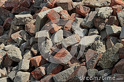 texture made of debris from pieces of gray red bricks Stock Photo