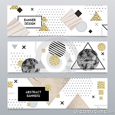 Stone Texture Realistic Banners Set Vector Illustration