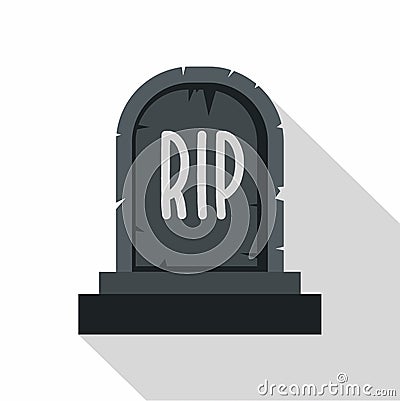 Stone tombstone rip icon, flat style Vector Illustration