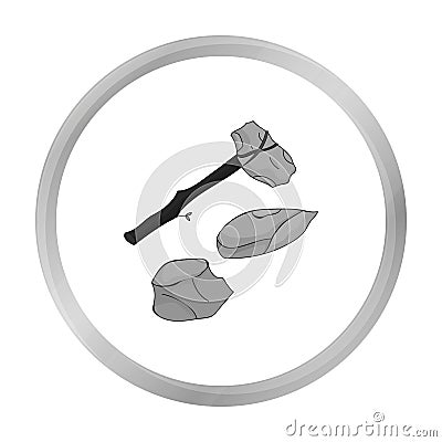 Stone tools icon in monochrome style isolated on white background. Stone age symbol stock vector illustration. Vector Illustration