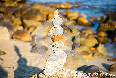 Stone tower by the sea, balance, balance, inner peace Stock Photo