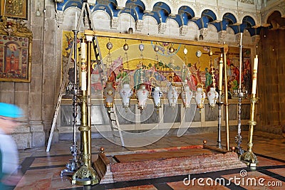 Stone of Unction - the oldest Christian shrine Stock Photo