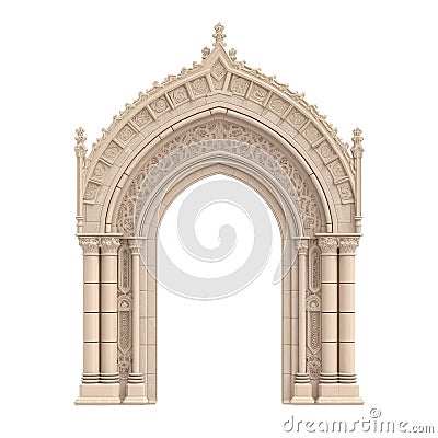 Stone vintage arch door Elements of the architecture of buildings in the Gothic style on isolated transparent background png. Stock Photo