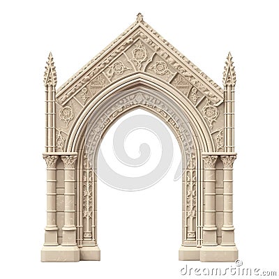 Stone vintage arch door Elements of the architecture of buildings in the Gothic style on isolated transparent background png. Stock Photo