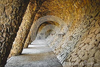 Stone walkway designed by Antoni Gaudi in Park Guell, Barcelona, Spain Editorial Stock Photo